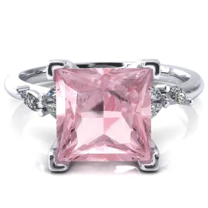 Sigrid Princess Pink Sapphire 4 Prong Marquise Diamond Side Ring