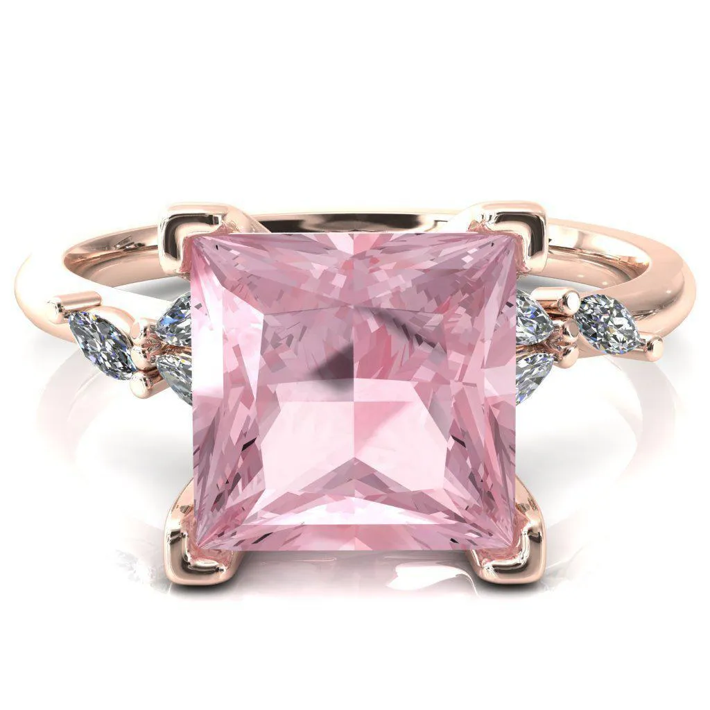 Sigrid Princess Pink Sapphire 4 Prong Marquise Diamond Side Ring