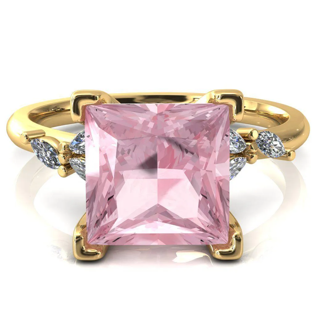 Sigrid Princess Pink Sapphire 4 Prong Marquise Diamond Side Ring