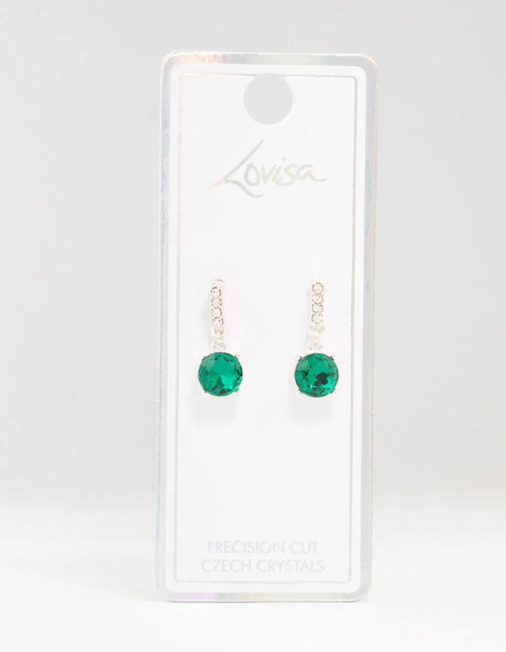 Silver Cup Chain Circle Czech Crystal Drop Earrings