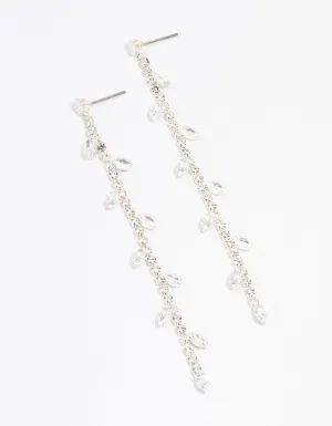 Silver Diamante Leaf Cup Chain Drop Earrings