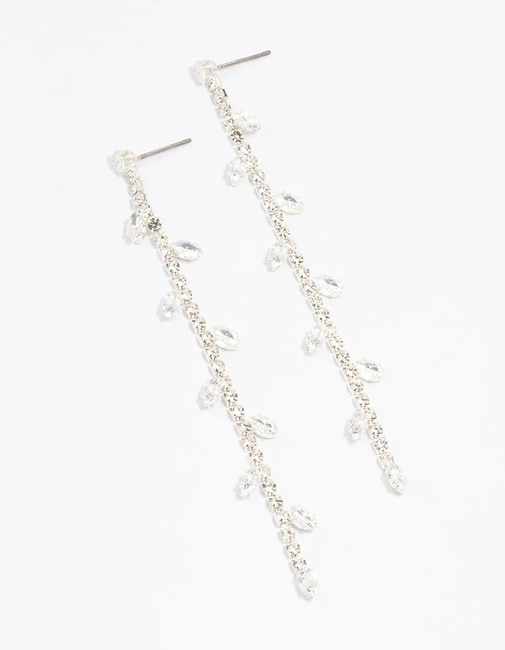 Silver Diamante Leaf Cup Chain Drop Earrings