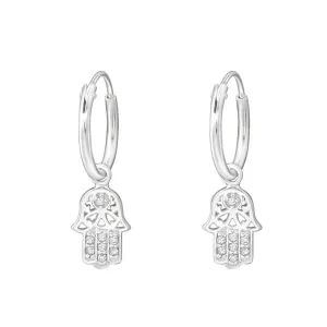 Silver Hamsa Hanging Earrings