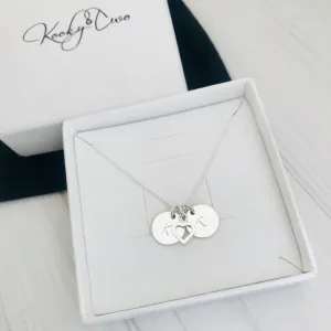 Silver Heart and Two Initial Disc Necklace