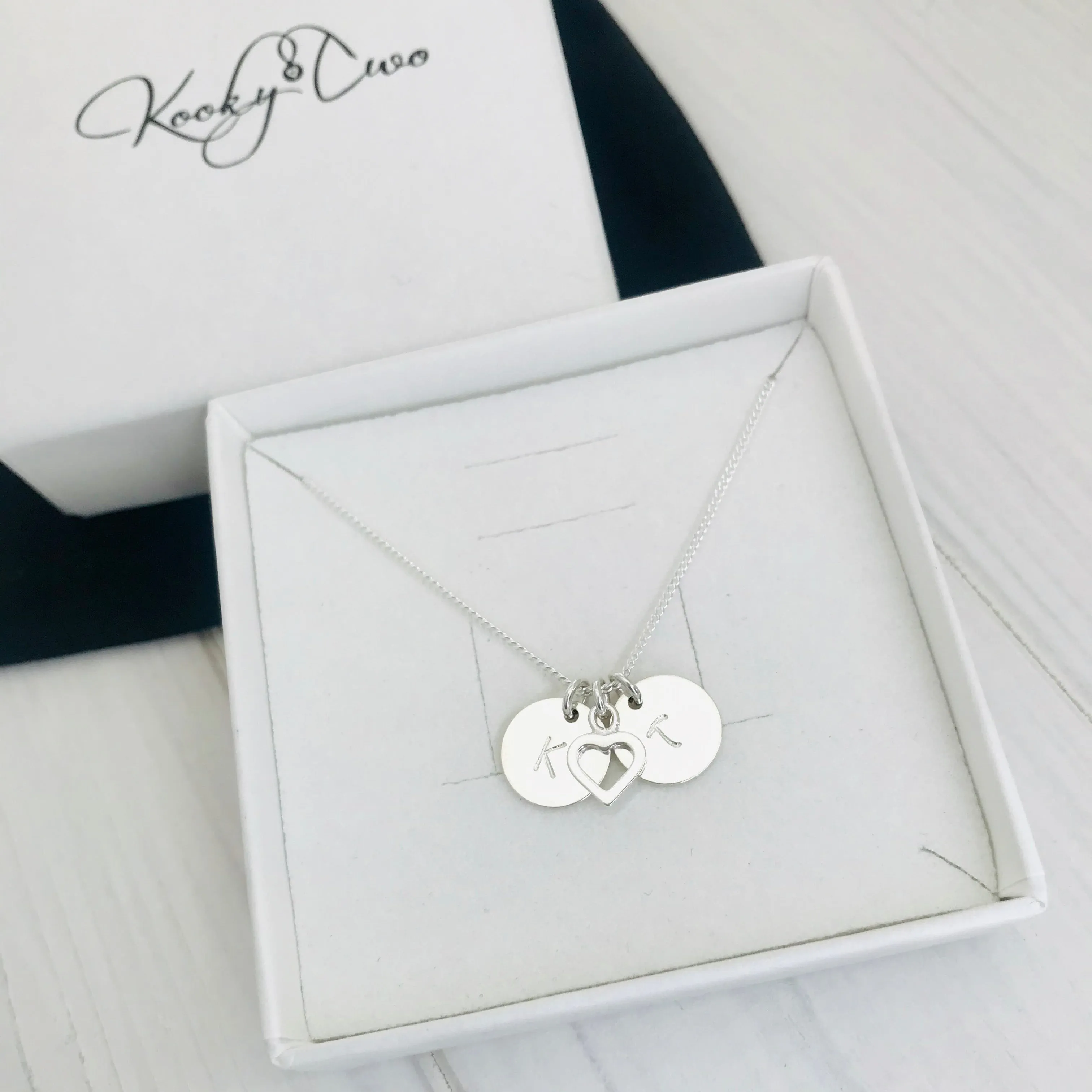 Silver Heart and Two Initial Disc Necklace