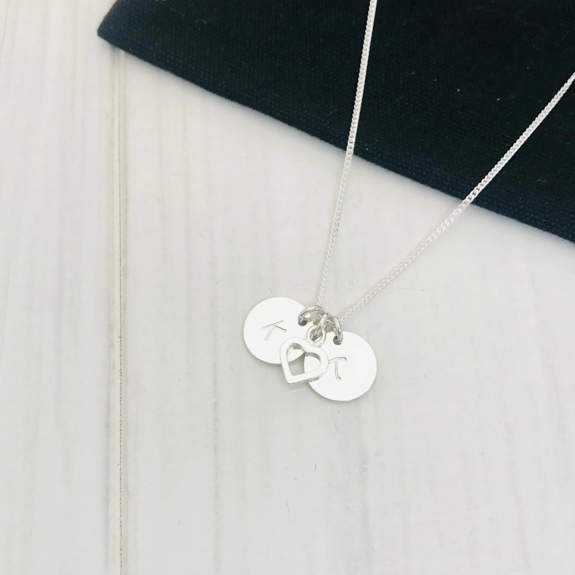 Silver Heart and Two Initial Disc Necklace