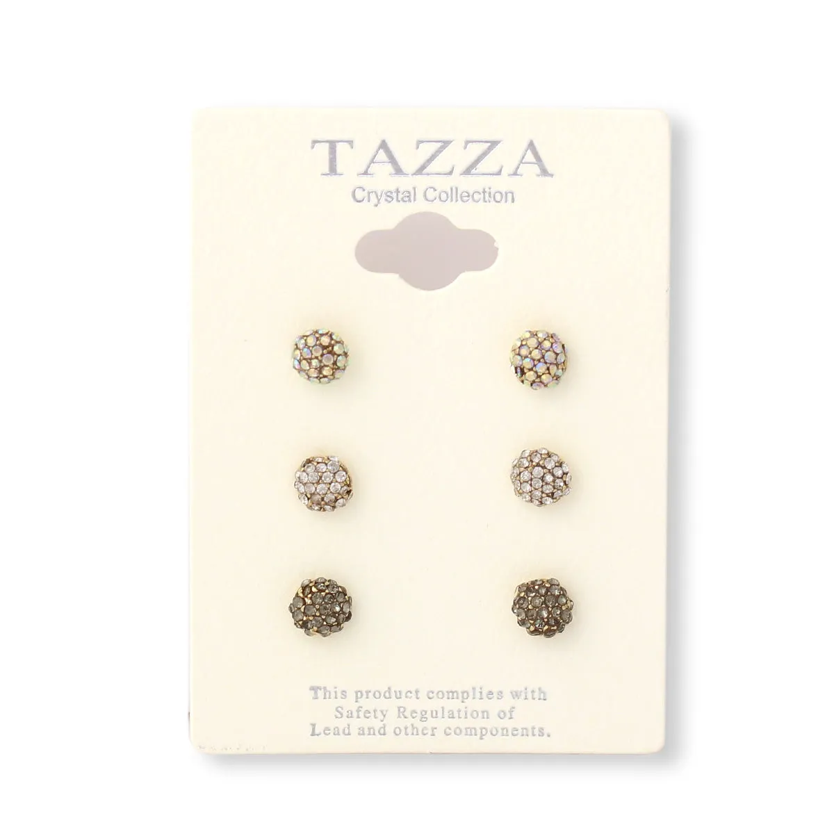 SILVER HEMATITE AND AURORE BOREALE RHINESTONE CRYSTAL SET OF 3 ROUND GOLD POST EARRINGS #SWKK-11240 (SD10)