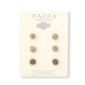SILVER HEMATITE AND AURORE BOREALE RHINESTONE CRYSTAL SET OF 3 ROUND GOLD POST EARRINGS #SWKK-11240 (SD10)