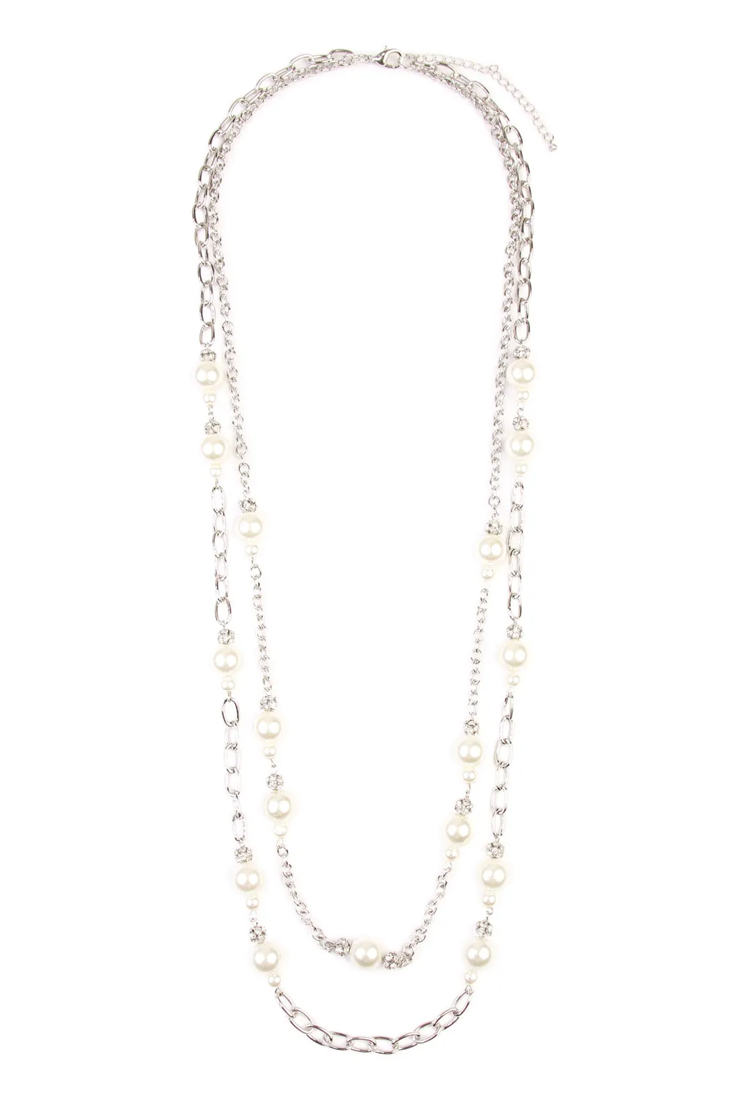 SILVER PEARL AND SILVERTONE LAYERED NECKLACE