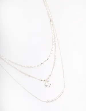 Silver Plated Fine Triple Layered Beaded Disc Necklace