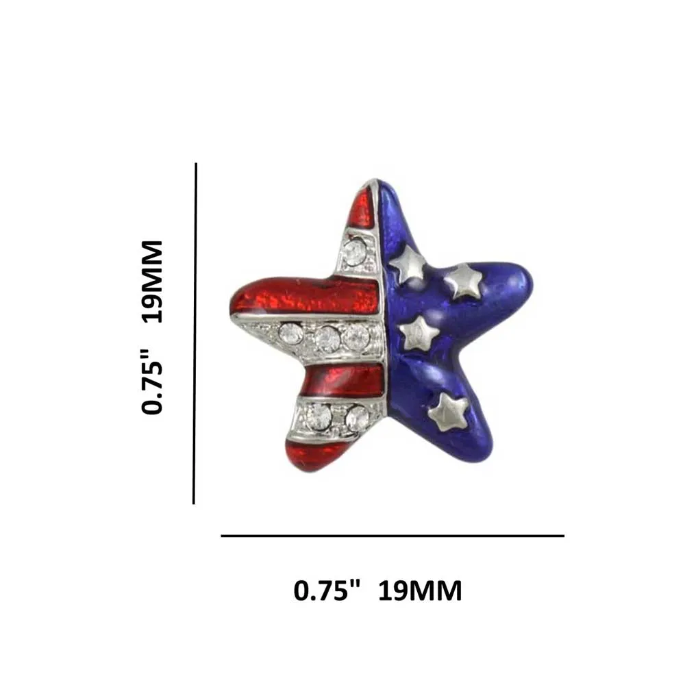 Silver Red White Blue Patriotic Star Pierced Earring - PRF154SE