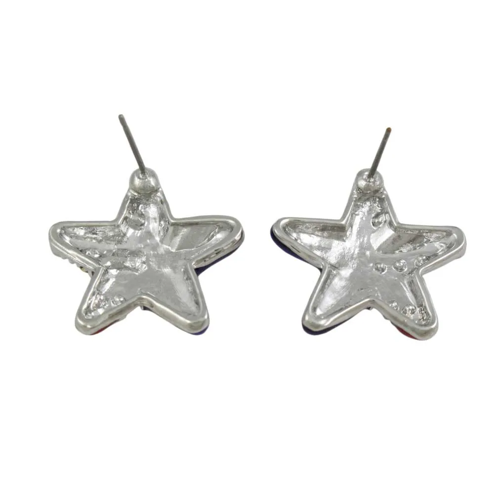 Silver Red White Blue Patriotic Star Pierced Earring - PRF154SE