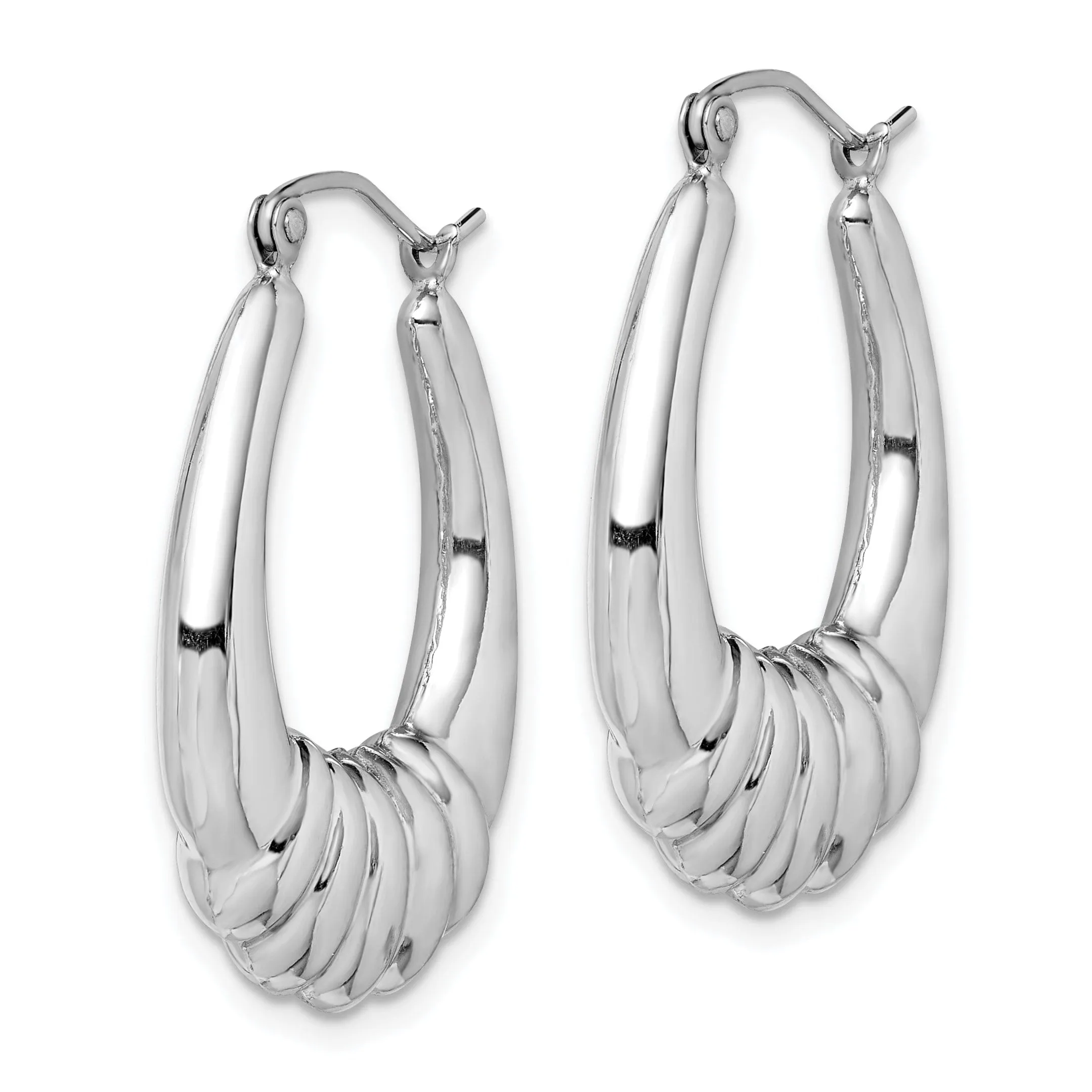 Silver Rhodium Polished Scalloped Oval Hoop Earrings