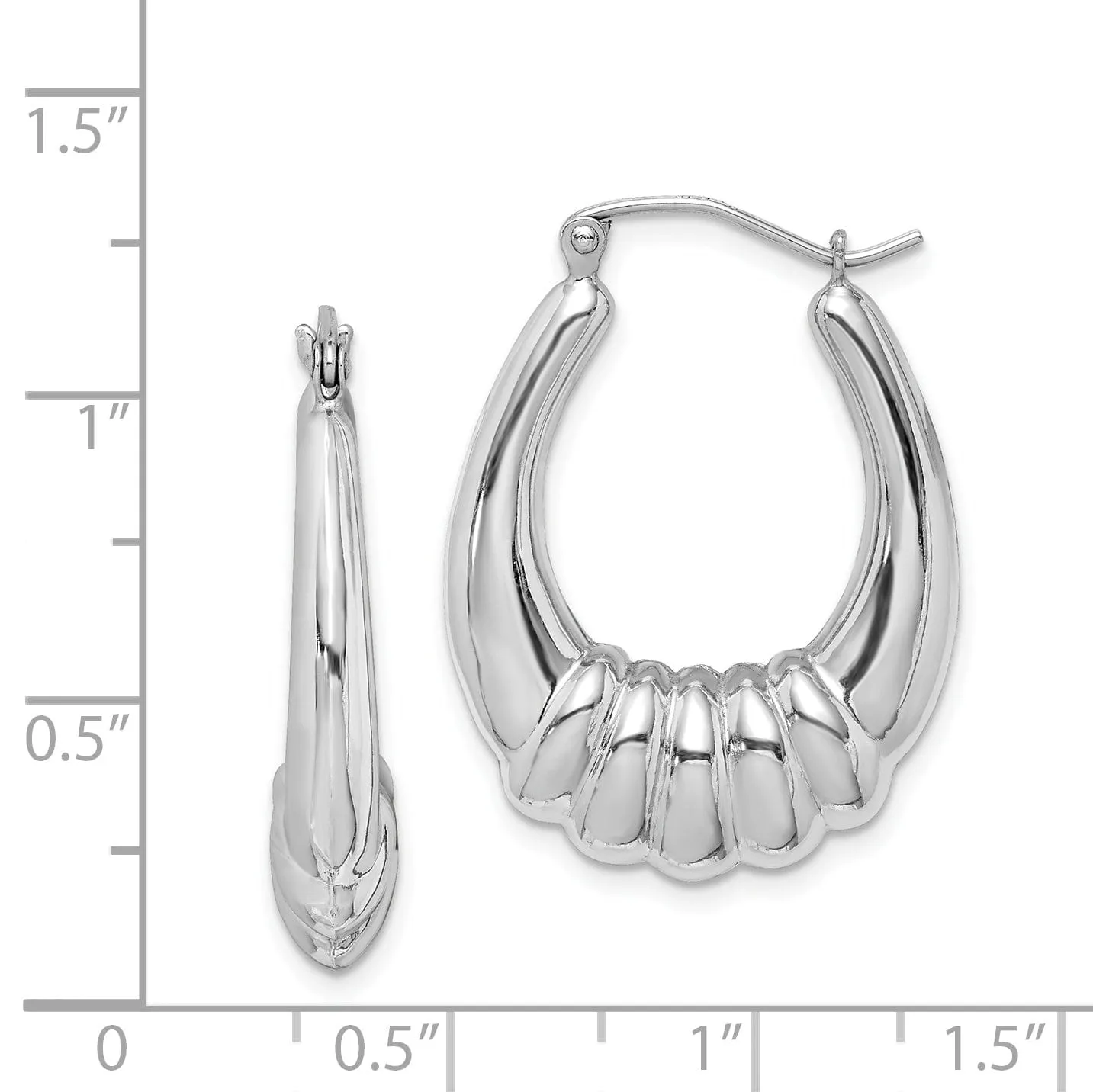 Silver Rhodium Polished Scalloped Oval Hoop Earrings