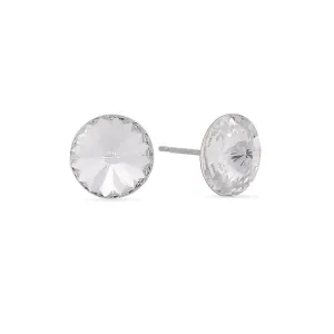 SILVER-TONE WHITE ROUND CRYSTAL EARRINGS  #ME-47SS-01-CL (OB2)