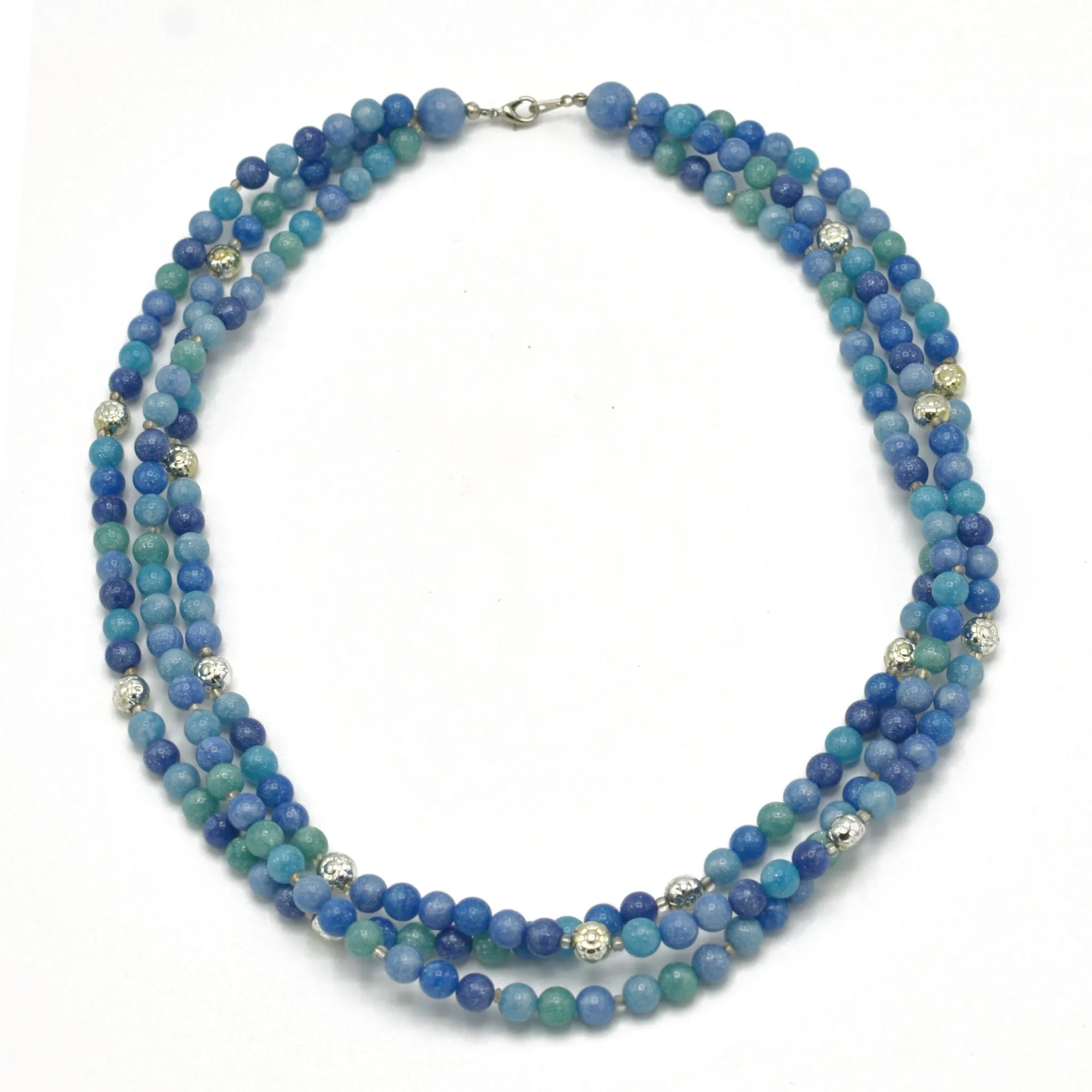 SILVER TURQUOISE AND BLUE BEADS LAYER NECKLACE #FW-N128SB(15FL&28W-B)