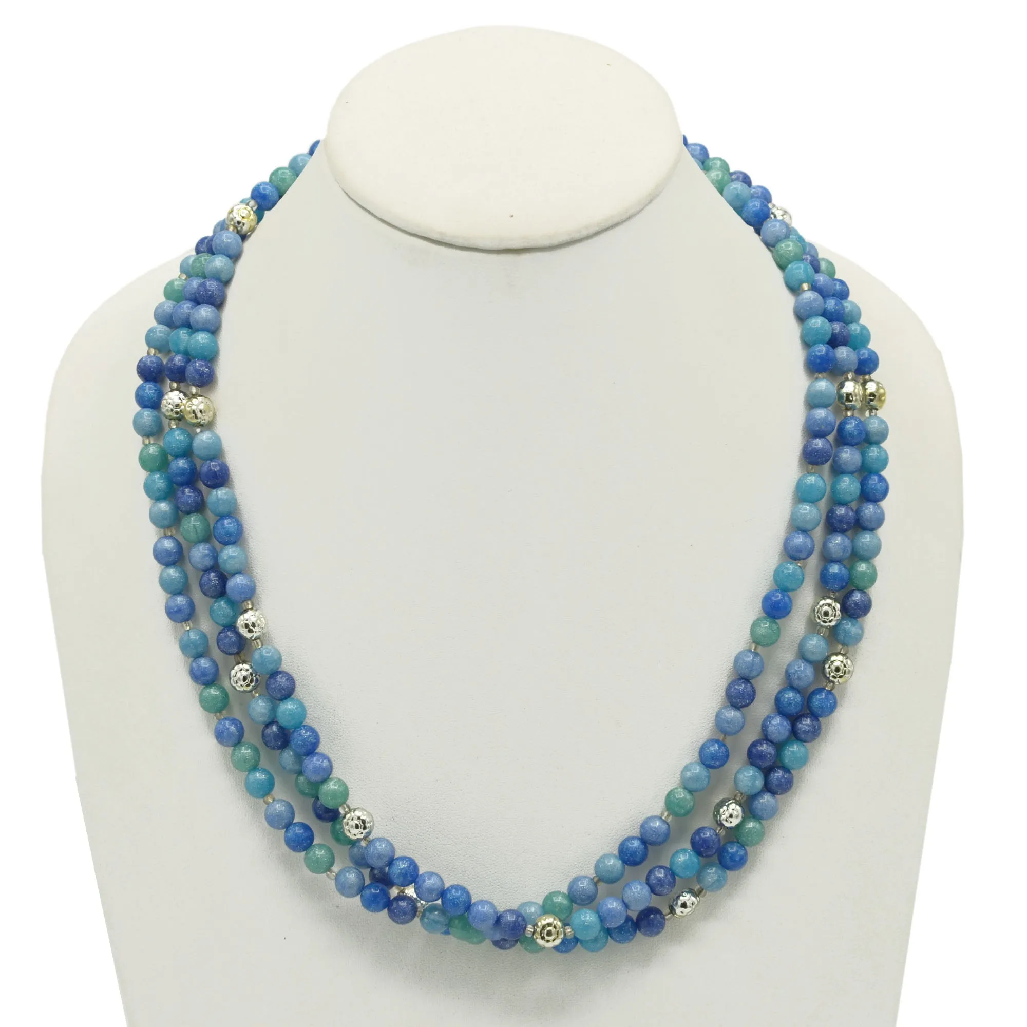 SILVER TURQUOISE AND BLUE BEADS LAYER NECKLACE #FW-N128SB(15FL&28W-B)