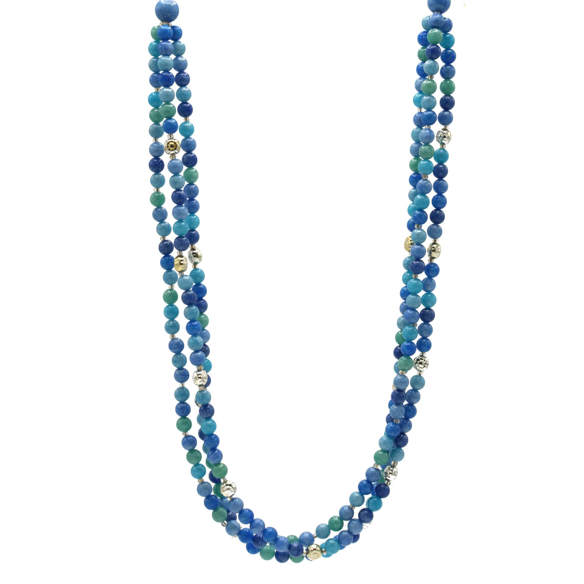 SILVER TURQUOISE AND BLUE BEADS LAYER NECKLACE #FW-N128SB(15FL&28W-B)
