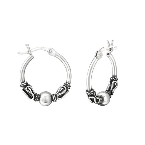 Silver Vintage  Bali Hoop Earrings