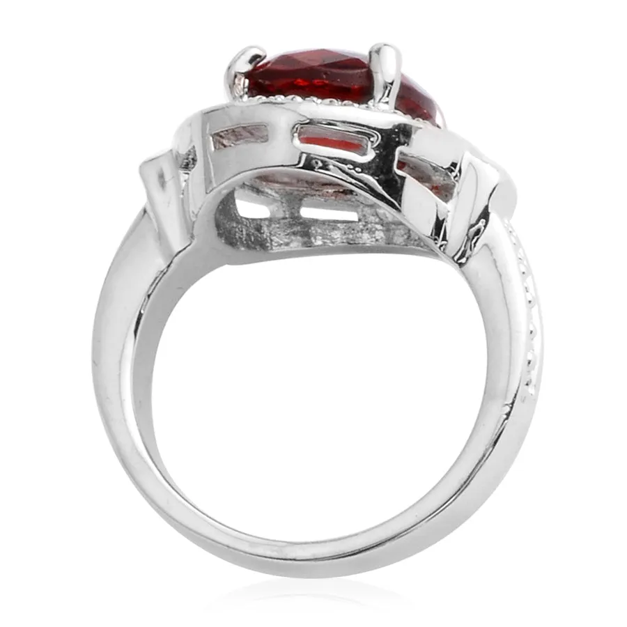 Silvertone Halo Red Austrian Crystal Ring (size 8), Pendant, Earrings Set with Chain (18 in)