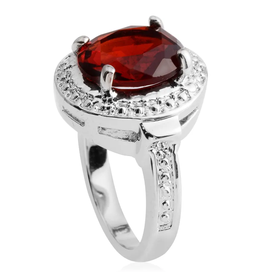 Silvertone Halo Red Austrian Crystal Ring (size 8), Pendant, Earrings Set with Chain (18 in)