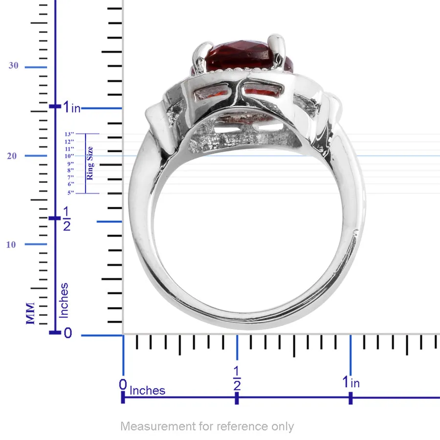 Silvertone Halo Red Austrian Crystal Ring (size 8), Pendant, Earrings Set with Chain (18 in)