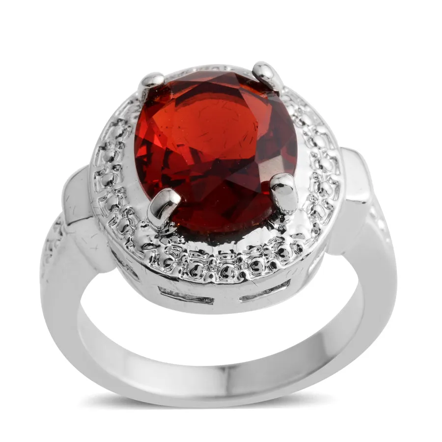 Silvertone Halo Red Austrian Crystal Ring (size 8), Pendant, Earrings Set with Chain (18 in)
