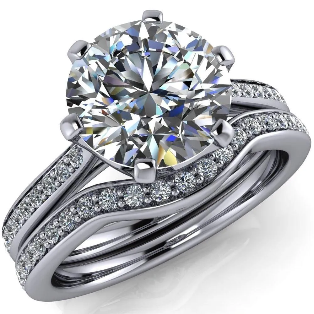 Sinclaire Round Center Stone 6 Prong Diamond Channel Ring