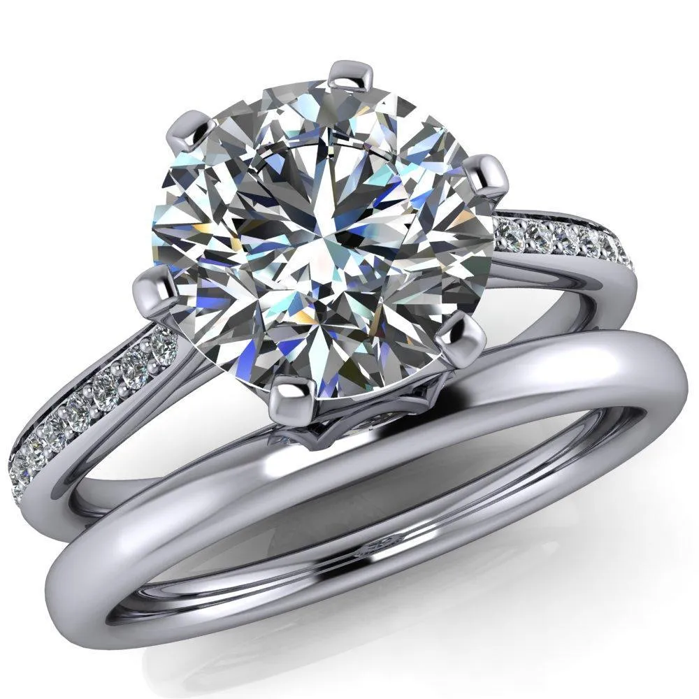 Sinclaire Round Center Stone 6 Prong Diamond Channel Ring