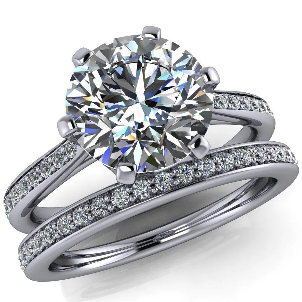 Sinclaire Round Center Stone 6 Prong Diamond Channel Ring