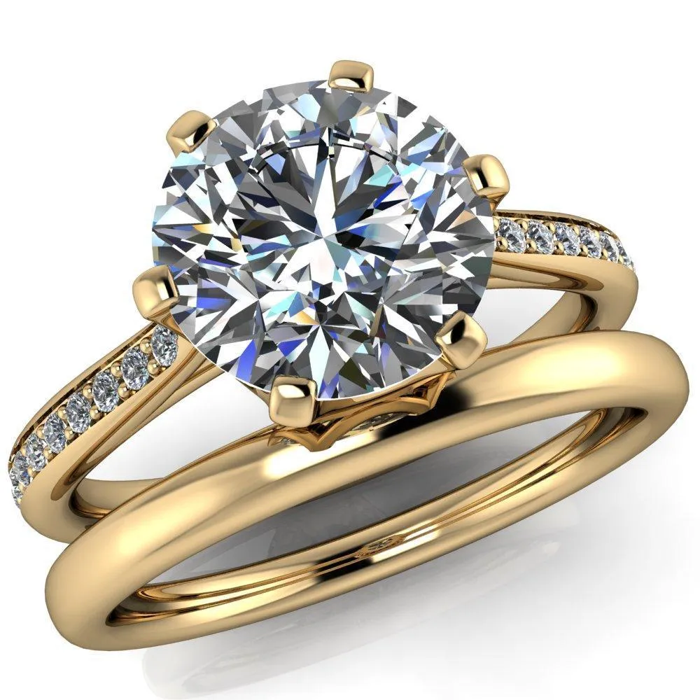 Sinclaire Round Center Stone 6 Prong Diamond Channel Ring