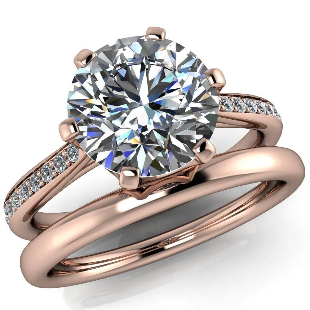 Sinclaire Round Center Stone 6 Prong Diamond Channel Ring