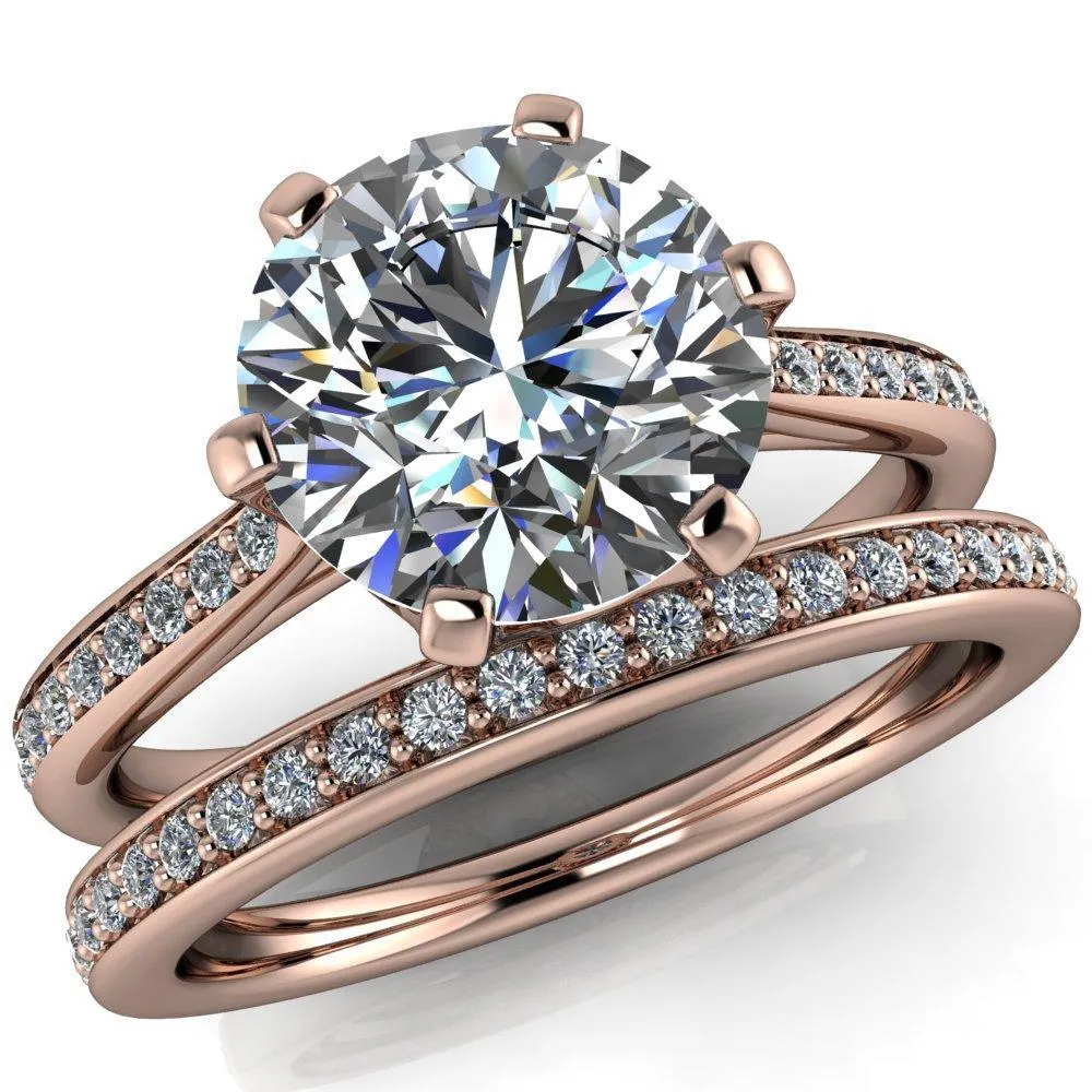 Sinclaire Round Center Stone 6 Prong Diamond Channel Ring