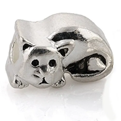 Sitting Cat European Bead Compatible for Most European Snake Chain Charm Bracelet