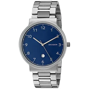 Skagen Ancher Silver Stainless Steel Blue Dial Quartz Watch for Gents - SKW6295