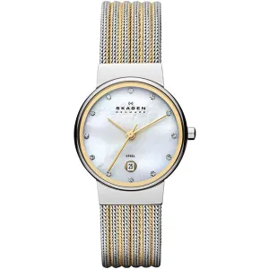 Skagen Ancher Two-tone Mesh Bracelet Mother of pearl Dial Quartz Watch for Ladies - 355SSGS