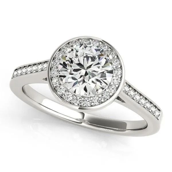 Skye Round Center Stone Channel Shank Halo Engagement Ring