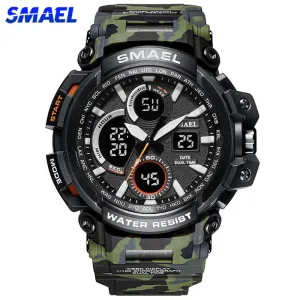 SMAEL Camouflage Military Watch Men Waterproof Dual Time Display Mens Sport Wristwatch Digital Analog Quartz Watches Male 1708