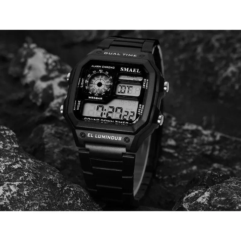 SMAEL Fashion Men&#39;s Sports Watch Square LED Digital Watches Male Stainless Steel Waterproof Wristwatches Clock Relogio Masculino