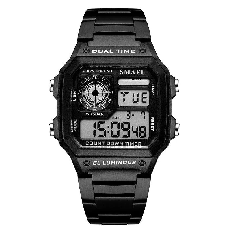 SMAEL Fashion Men&#39;s Sports Watch Square LED Digital Watches Male Stainless Steel Waterproof Wristwatches Clock Relogio Masculino