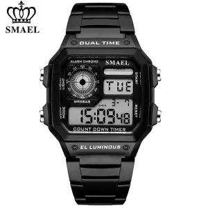 SMAEL Fashion Men&#39;s Sports Watch Square LED Digital Watches Male Stainless Steel Waterproof Wristwatches Clock Relogio Masculino