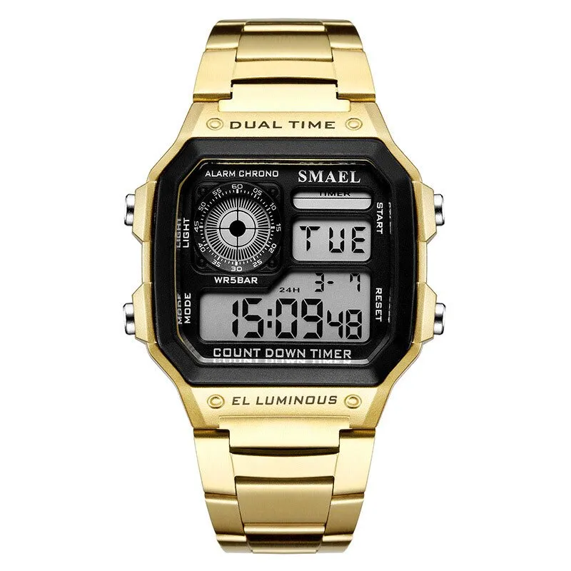 SMAEL Fashion Men&#39;s Sports Watch Square LED Digital Watches Male Stainless Steel Waterproof Wristwatches Clock Relogio Masculino