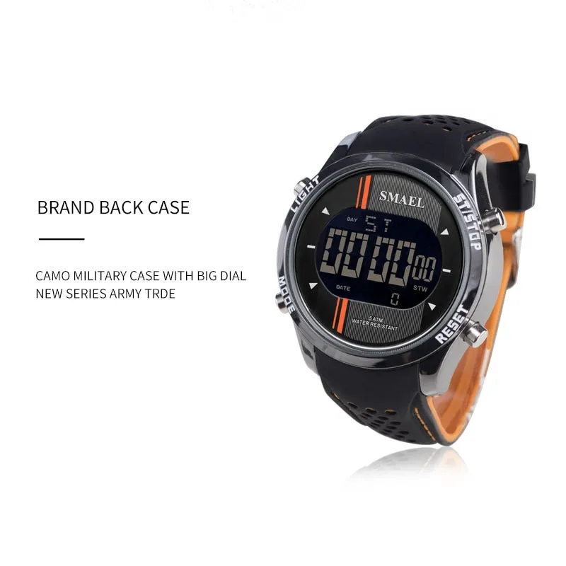 SMAEL LED Digital Wristwatches Silicone Watch Blue Casual Men Outdoo Sports Running Fashion Cool Electronic Watches Man Clock