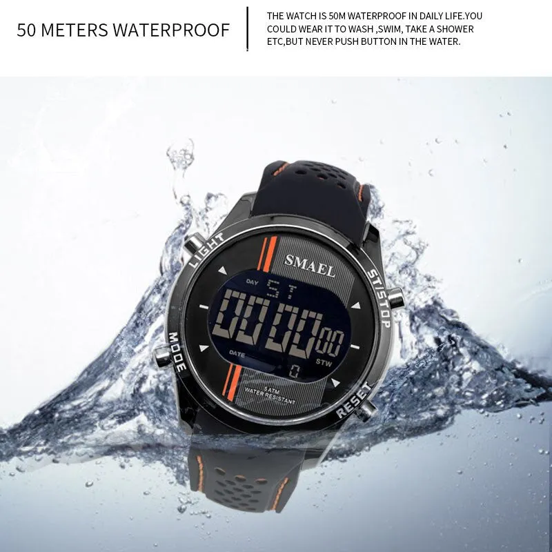 SMAEL LED Digital Wristwatches Silicone Watch Blue Casual Men Outdoo Sports Running Fashion Cool Electronic Watches Man Clock