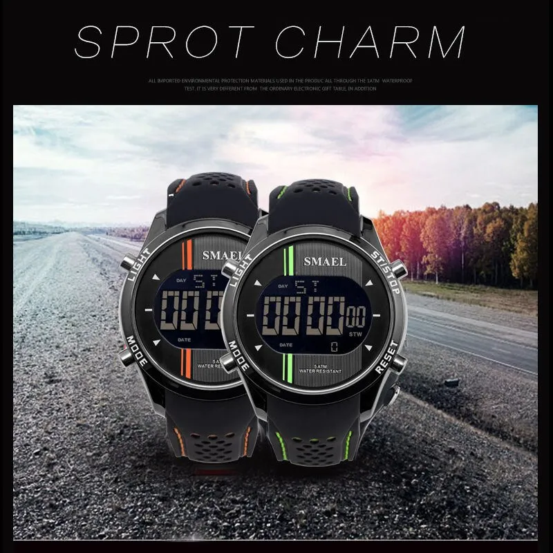 SMAEL LED Digital Wristwatches Silicone Watch Blue Casual Men Outdoo Sports Running Fashion Cool Electronic Watches Man Clock