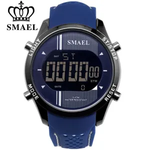 SMAEL LED Digital Wristwatches Silicone Watch Blue Casual Men Outdoo Sports Running Fashion Cool Electronic Watches Man Clock
