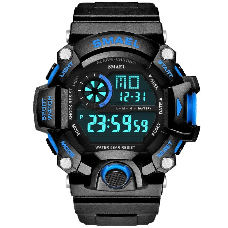 SMAEL Men Sports Digital Watch Waterproof LED Electronic Watches Men&#39;s Timing Week Display Alarm Clock Male Sport Wrist Watch