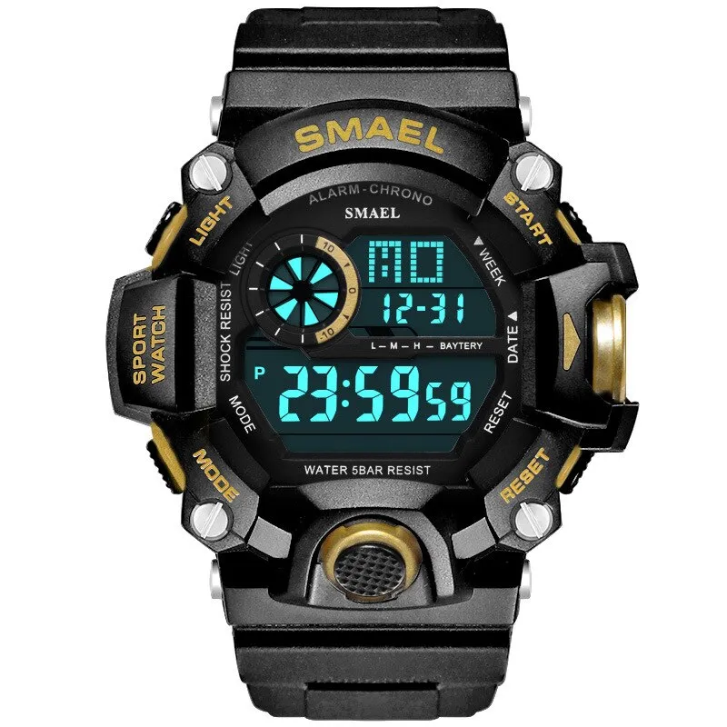 SMAEL Men Sports Digital Watch Waterproof LED Electronic Watches Men&#39;s Timing Week Display Alarm Clock Male Sport Wrist Watch