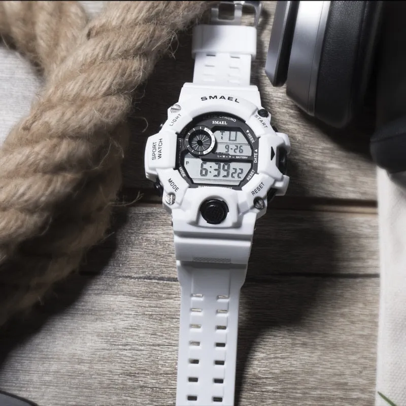 SMAEL Men Sports Digital Watch Waterproof LED Electronic Watches Men&#39;s Timing Week Display Alarm Clock Male Sport Wrist Watch