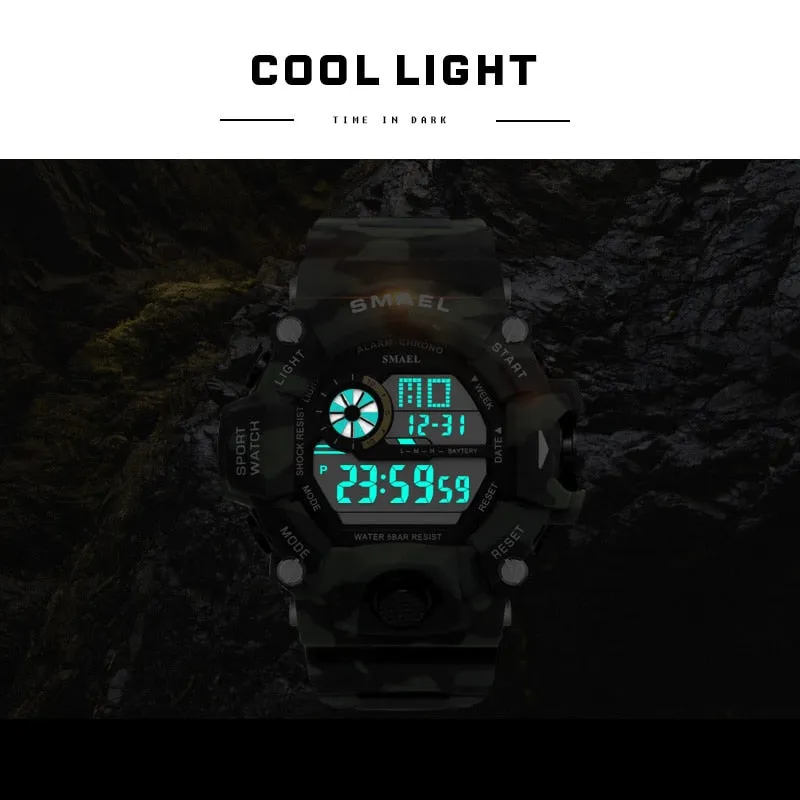 SMAEL Men Sports Digital Watch Waterproof LED Electronic Watches Men&#39;s Timing Week Display Alarm Clock Male Sport Wrist Watch
